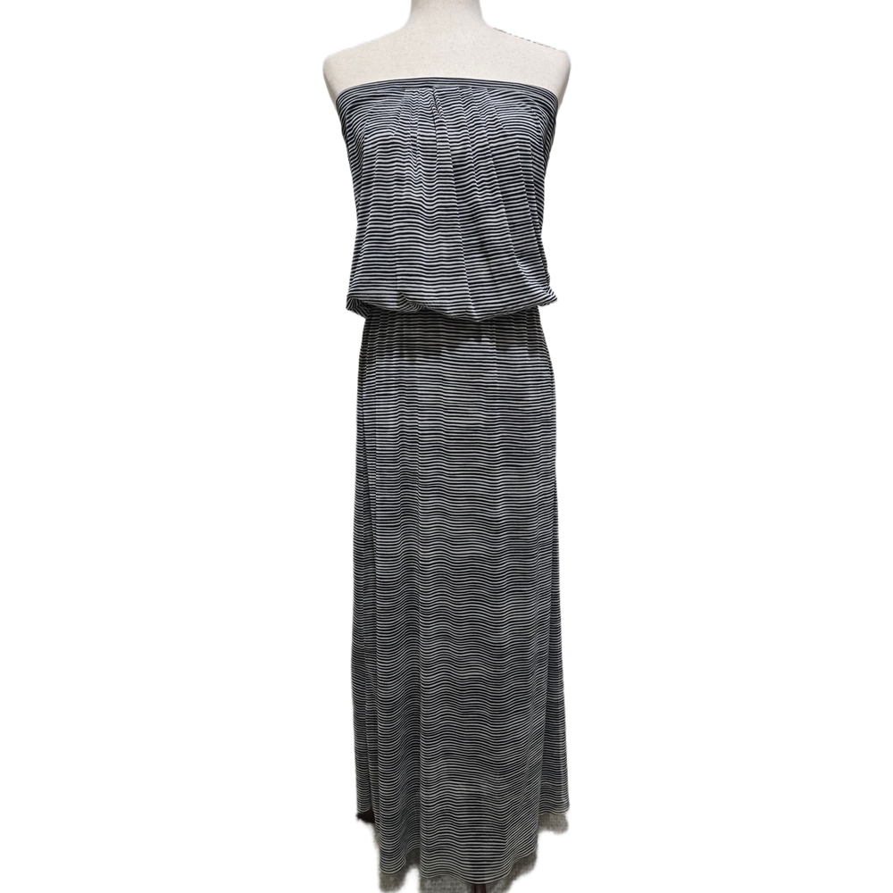Cynthia Rowley Striped Strapless Maxi Dress Black and Gray Size Medium